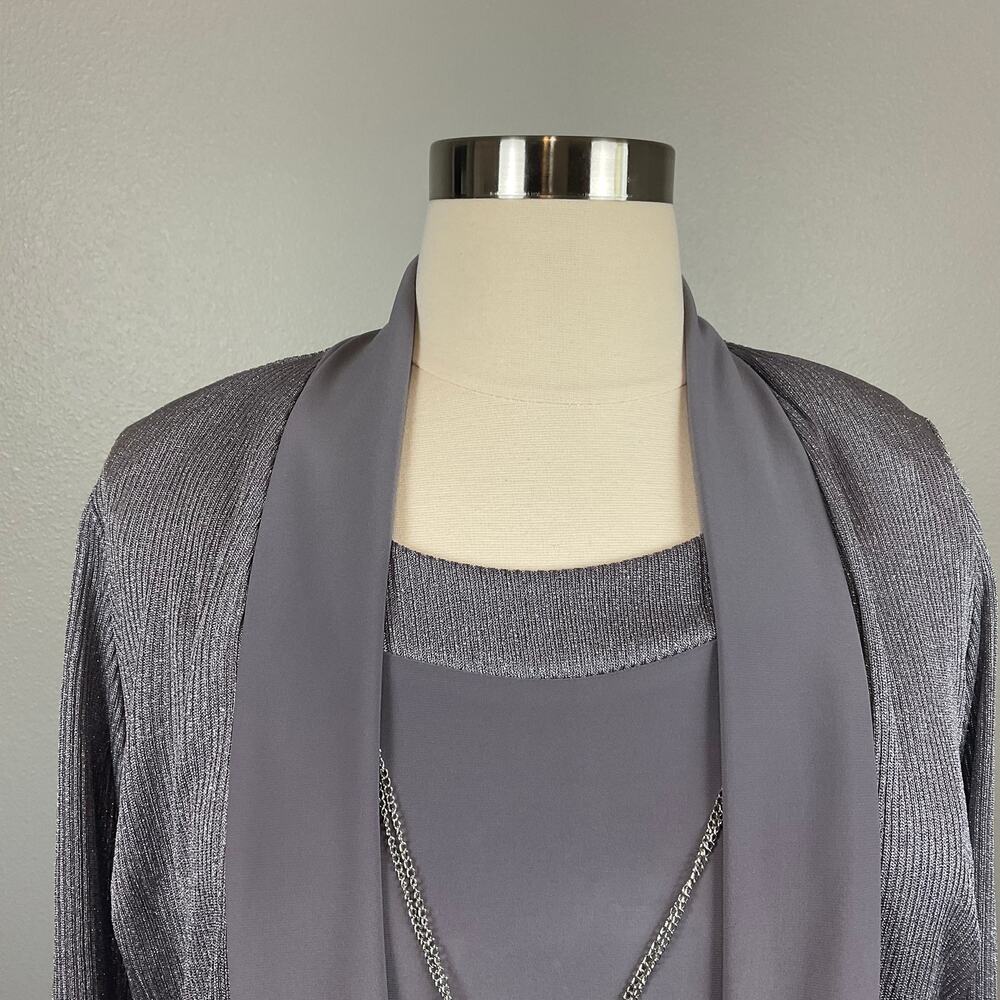 R&M Richards Two-Piece Shift Cocktail Dress and Sparkly Jacket Size 14W Silver - Picture 6 of 14